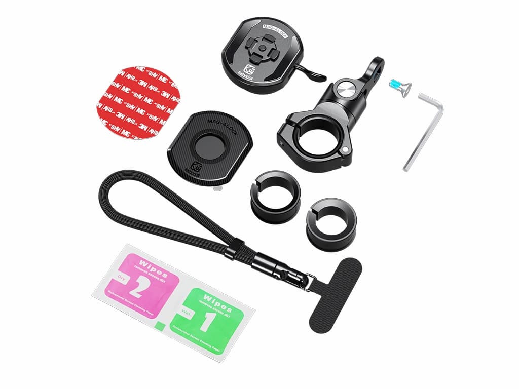 toàn bộ phụ kiện mở hộp đặt cạnh đầu giữ MAG-4LOCK.