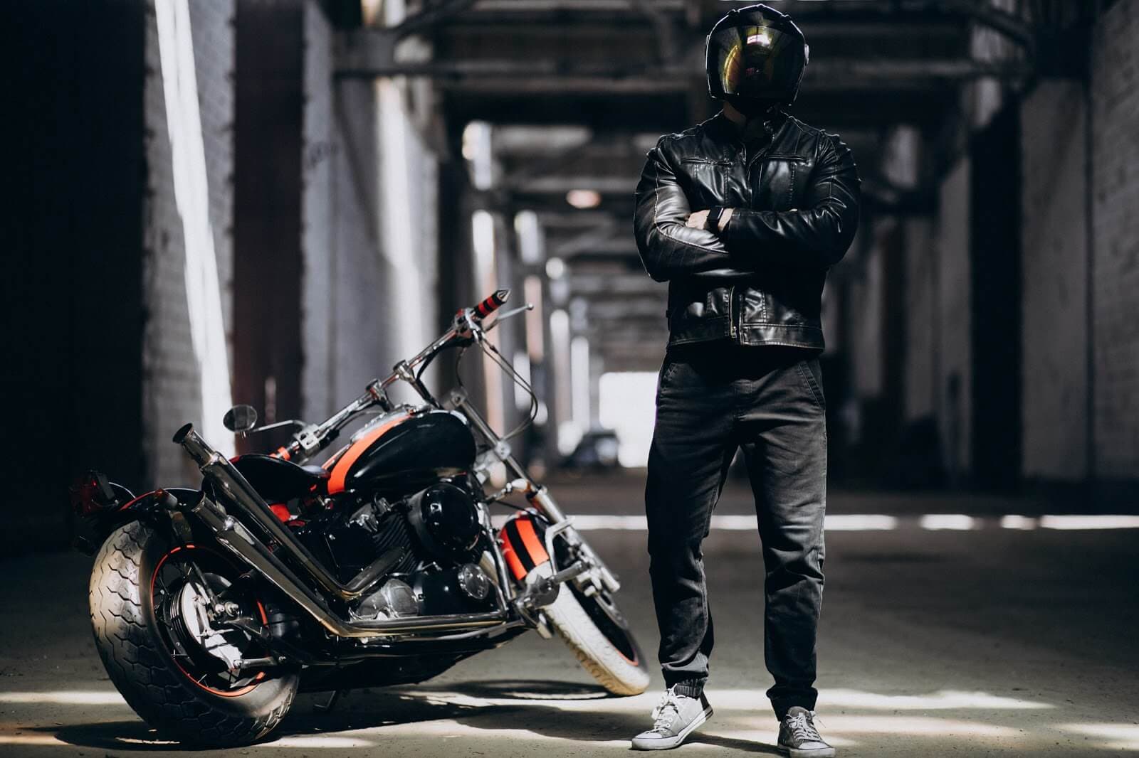 handsome sexy man motorbike