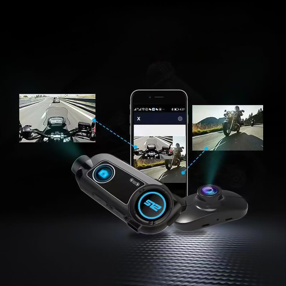 Tai nghe không dây cho mũ bảo hiểm đi mô tô phượt tích hợp 2 camera hành trình trước sau 2K & 1K – SCS S12 Bluetooth Helmet Intercom Camera Front & Back